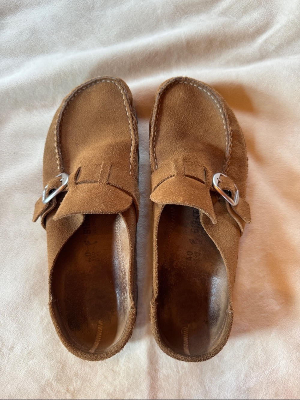 Birkenstock Buckley Tea brown Suede Leather Slip-On with Silver Buckles Sz 9/40